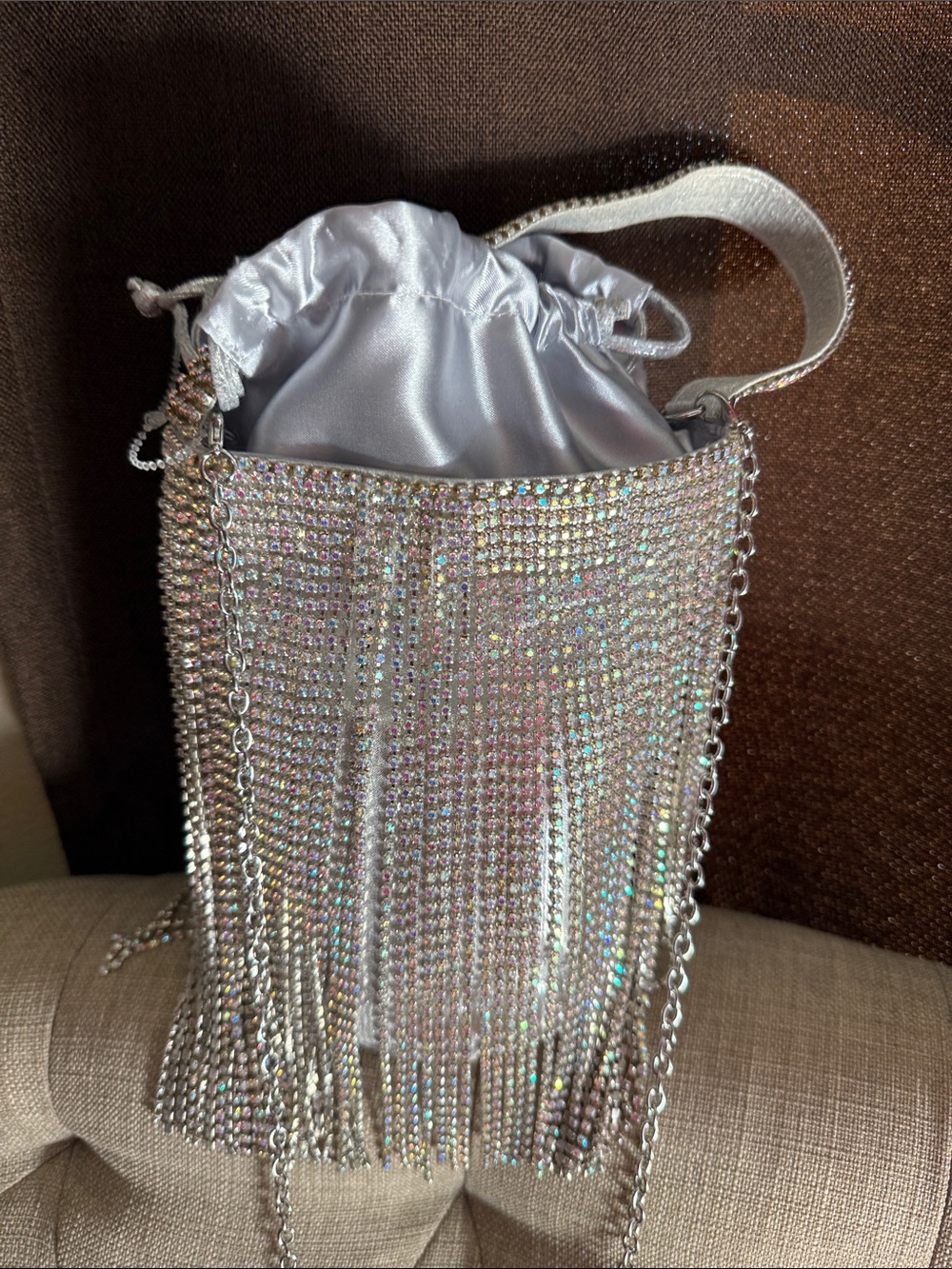 ANTONIO MELANI Silver Crystal Fringe Mini Bucket Bag - Picture 3 of 11